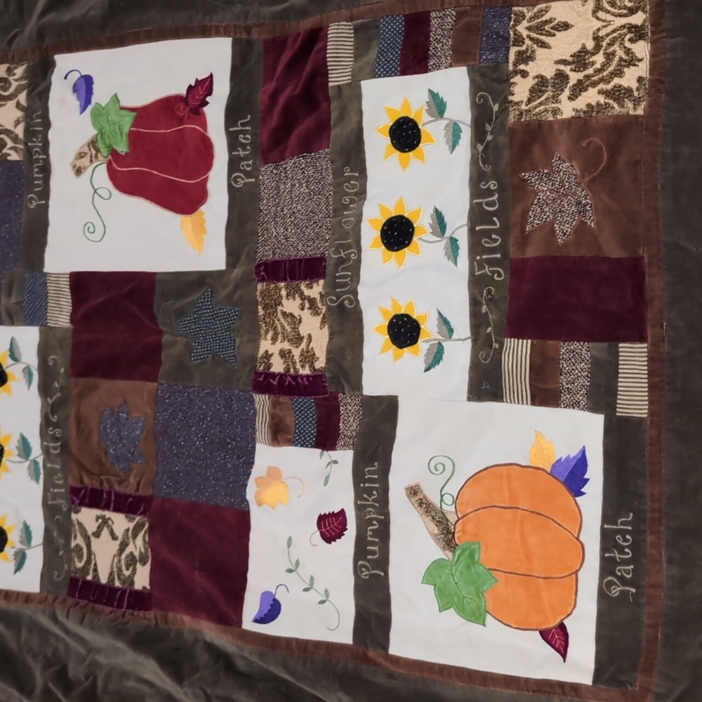Vintage Fall Themed Patchwork Velvet Throw Blanket